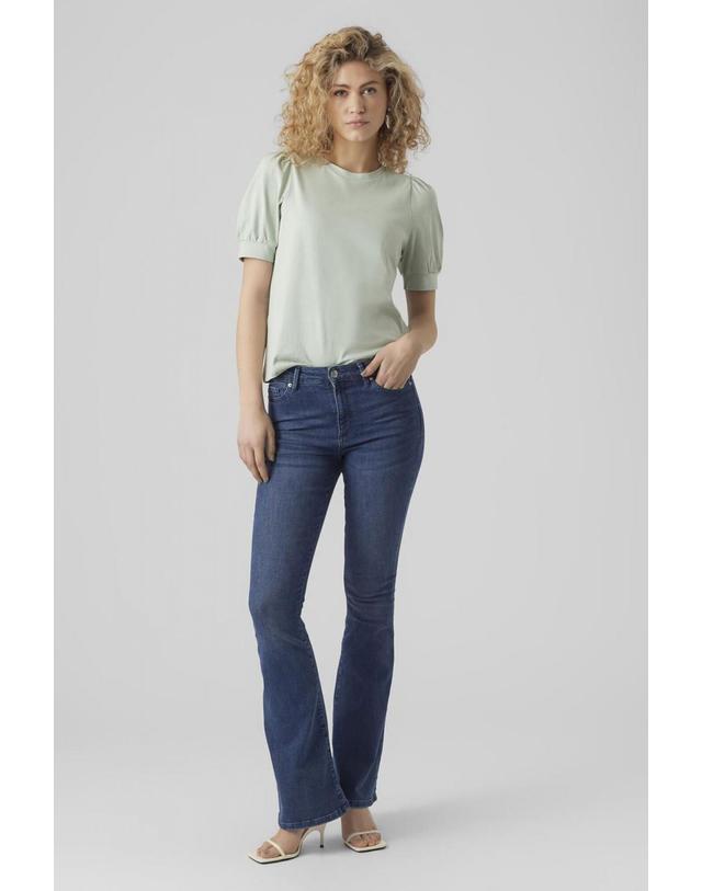 꼬르떼피엘 베로모다 오가닉 코튼 퍼프소매 반팔 티셔츠 9934251 VERDE 화이트 착용컷