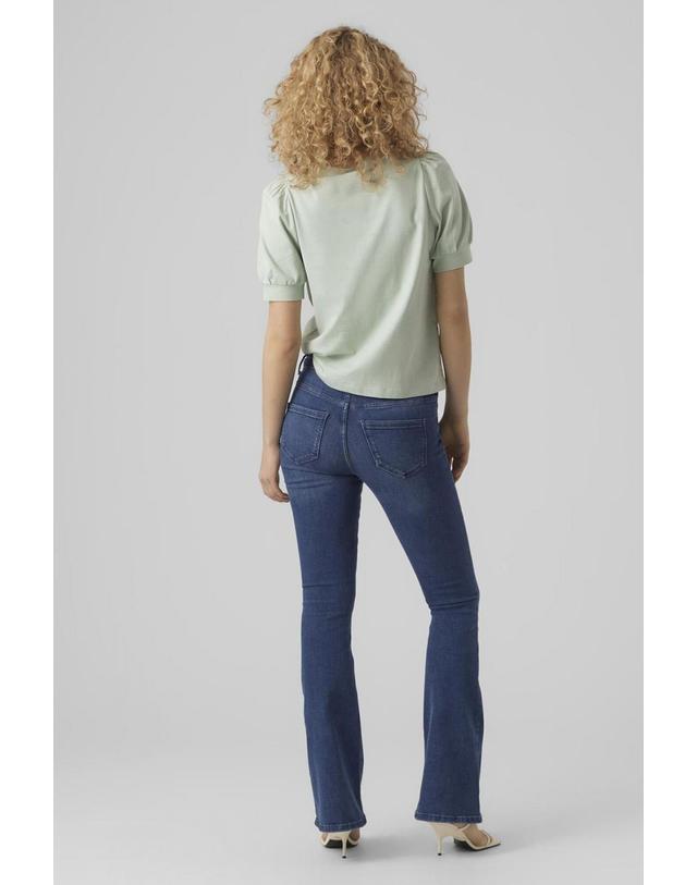 꼬르떼피엘 베로모다 오가닉 코튼 퍼프소매 반팔 티셔츠 9934251 VERDE 화이트 착용컷