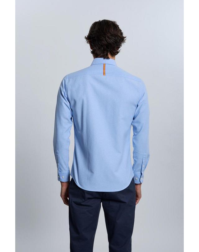 꼬르떼피엘 발레콰트로 스카이블루 옥스포드 자수 긴팔 셔츠 8302216 AZUL 착용컷