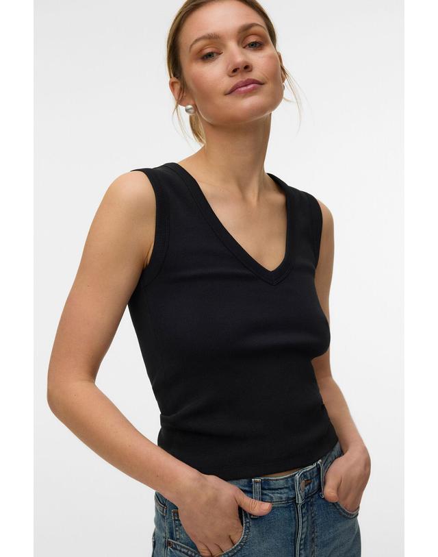 꼬르떼피엘 베로모다 코튼 골지 브이넥 민소매 티셔츠 9934382 NEGRO 블랙 착용컷