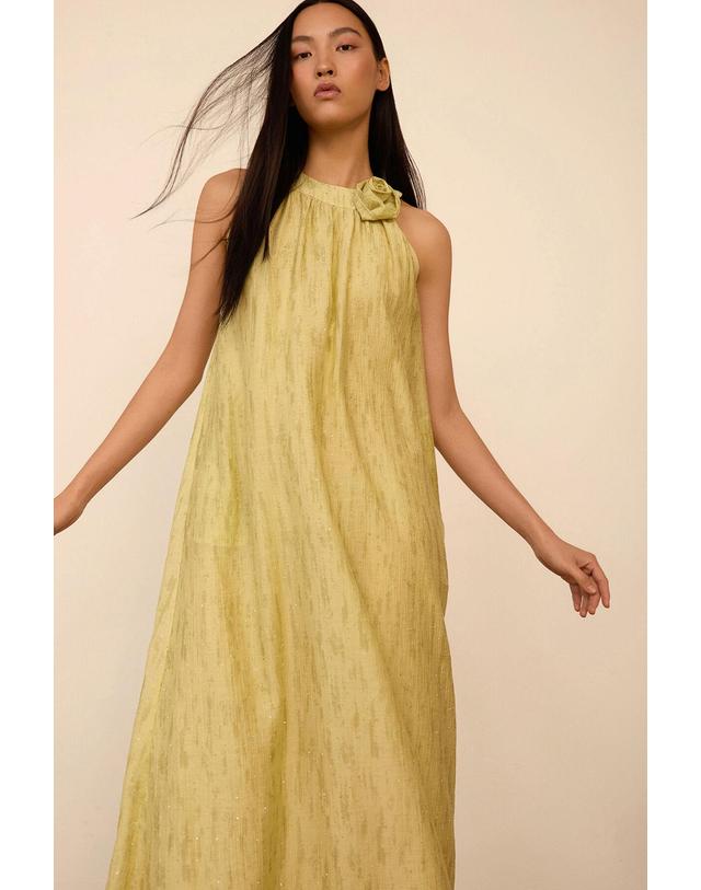꼬르떼피엘 메이시 플라워 디테일 홀터넥 롱 원피스 6443324 AMARILLO 멀티컬러 착용컷