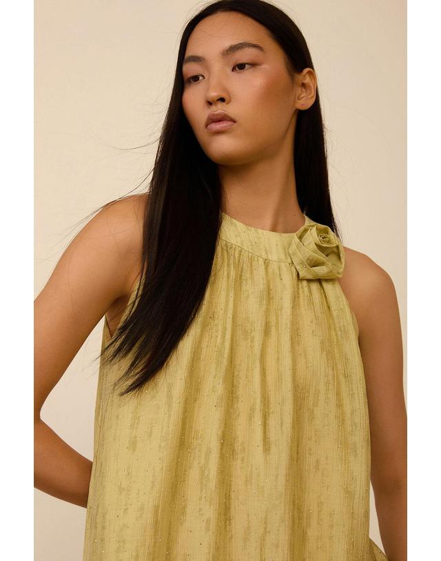 꼬르떼피엘 메이시 플라워 디테일 홀터넥 롱 원피스 6443324 AMARILLO 멀티컬러 착용컷