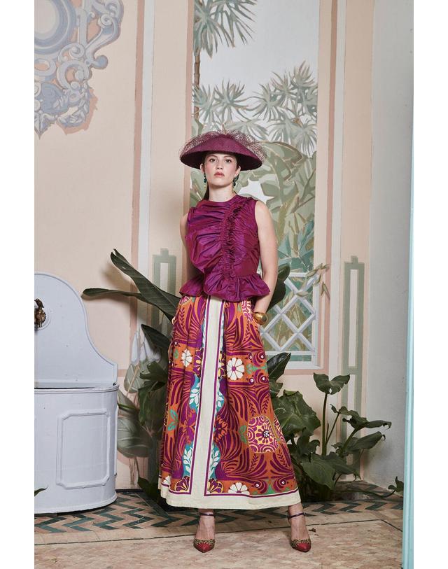 꼬르떼피엘 파남비 플라워 프린트 A라인 롱 스커트 5723785 FUCSIA 멀티컬러 착용컷