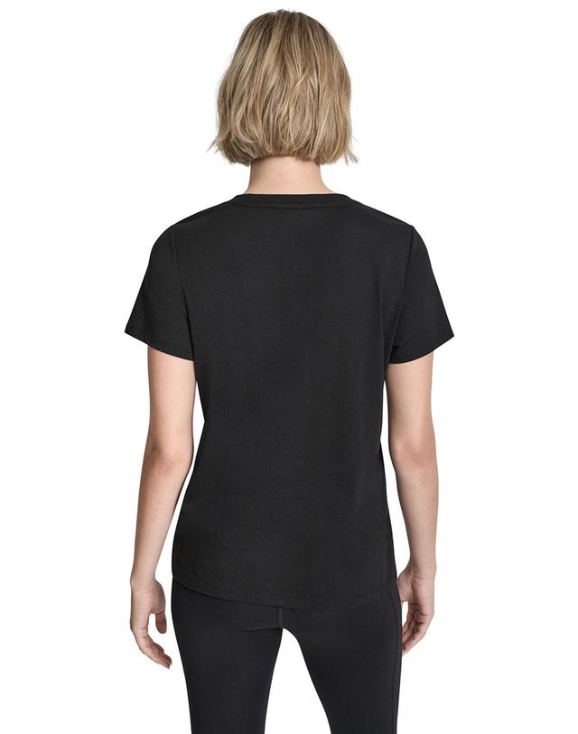 꼬르떼피엘 디케이엔와이 DKNY 로고 브이넥 반팔 티셔츠 블랙 0143334 NEGRO 착용컷