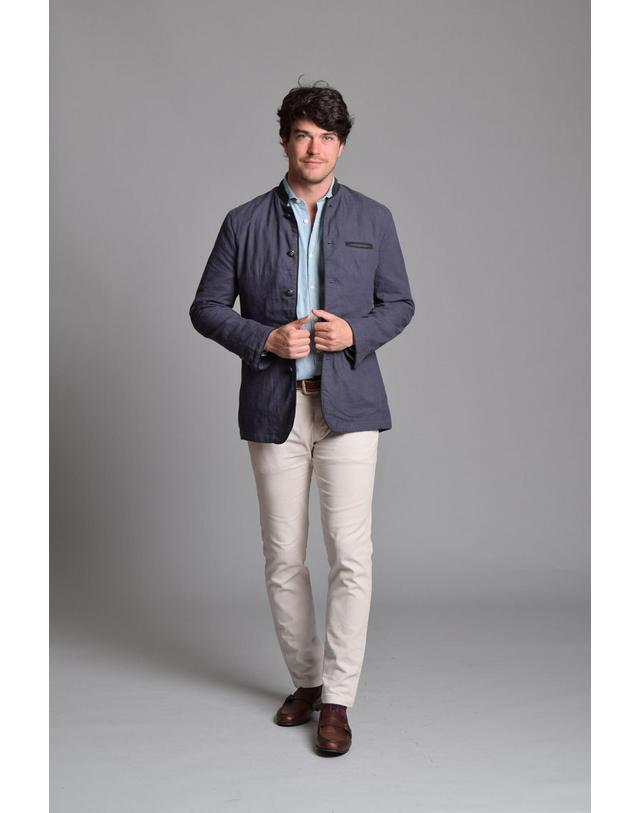 꼬르떼피엘 클록킹 프리미엄 리넨 블렌드 테크니컬 마오카라 오스트리아 재킷 6770753 AZUL MARINO 블루 착용컷