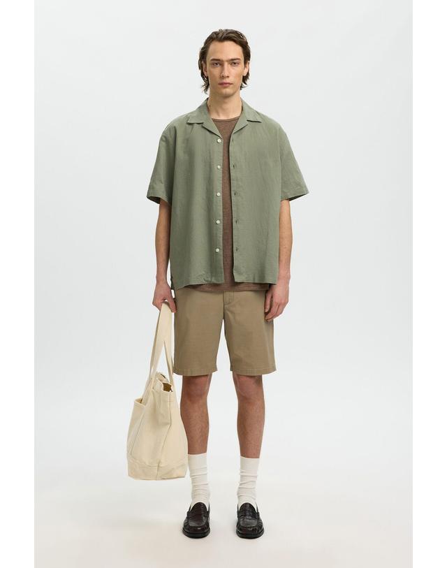 꼬르떼피엘 셀렉티드 오픈카라 릴렉스핏 반팔셔츠 7720012 VERDE 카키 착용컷