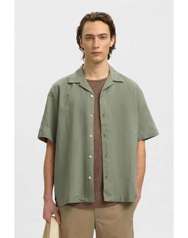 꼬르떼피엘 셀렉티드 오픈카라 릴렉스핏 반팔셔츠 7720012 VERDE 카키 착용컷