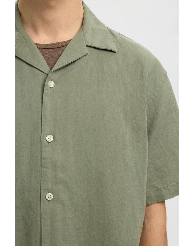 꼬르떼피엘 셀렉티드 오픈카라 릴렉스핏 반팔셔츠 7720012 VERDE 카키 착용컷