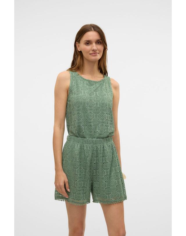 꼬르떼피엘 베로모다 크로셰 레이스 민소매 라운드넥 탑 9934386 VERDE OSCURO 그린 착용컷