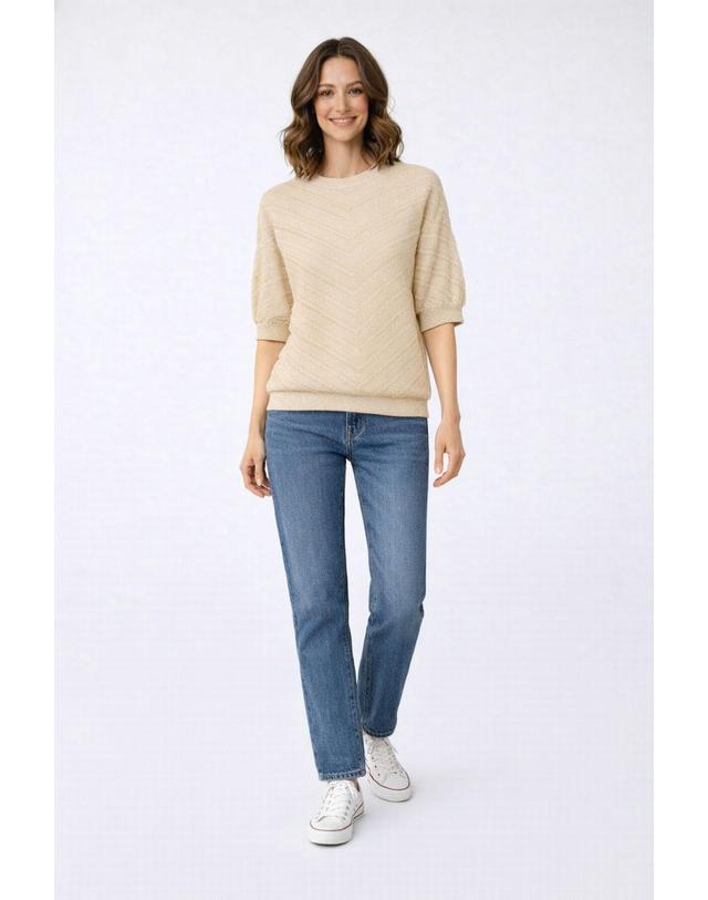 꼬르떼피엘 빌라 오가닉 코튼 루렉스 니트 반팔 탑 5795385 BEIGE 베이지 착용컷