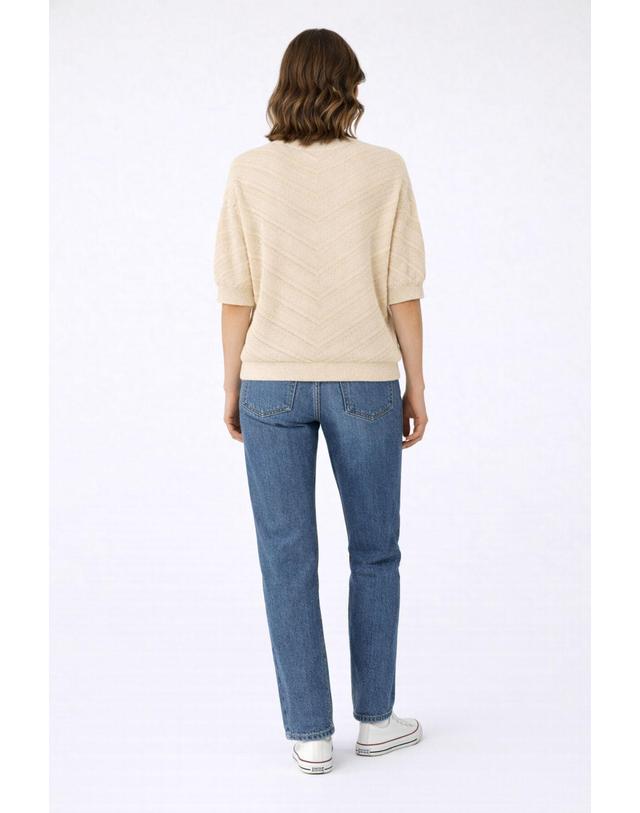 꼬르떼피엘 빌라 오가닉 코튼 루렉스 니트 반팔 탑 5795385 BEIGE 베이지 착용컷