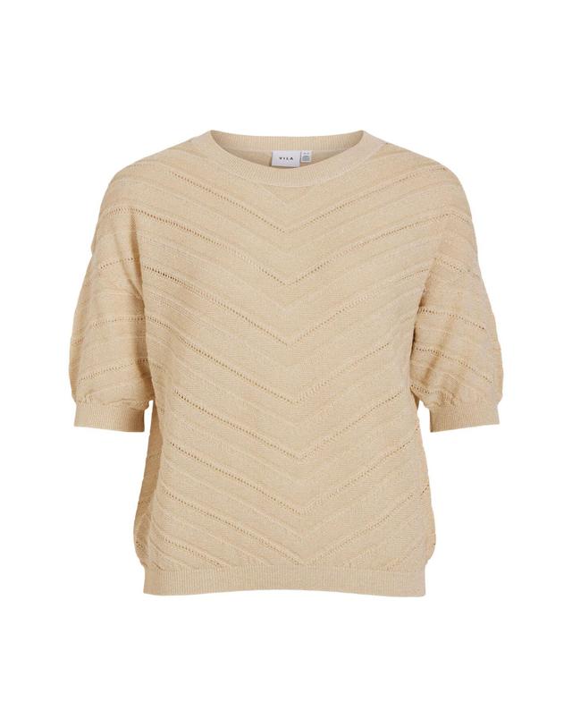 꼬르떼피엘 빌라 오가닉 코튼 루렉스 니트 반팔 탑 5795385 BEIGE 베이지 착용컷