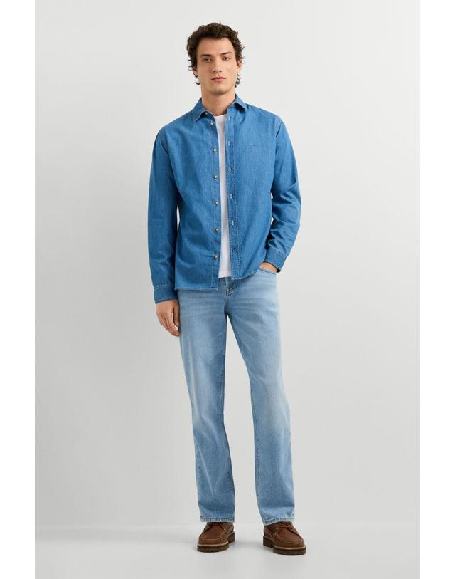 꼬르떼피엘 페페진스 슬림핏 라이트 워시 데님 셔츠 2850404 AZUL 블루 착용컷