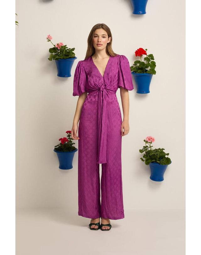 꼬르떼피엘 실본 도트 퍼프 소매 와이드 점프수트 6443514 MORADO 퍼플 착용컷
