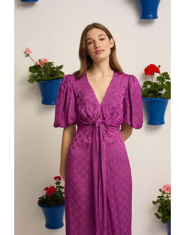 꼬르떼피엘 실본 도트 퍼프 소매 와이드 점프수트 6443514 MORADO 퍼플 착용컷