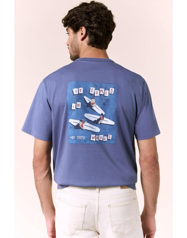 꼬르떼피엘 오오티오 워시드 슬림핏 그래픽 반팔 티셔츠 1293015 AZUL MARINO 네이비 착용컷