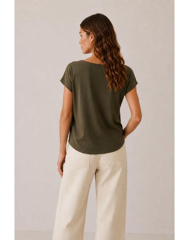 꼬르떼피엘 빌라 레이스 트림 브이넥 반팔 티셔츠 7764194 VERDE OSCURO 그린 착용컷
