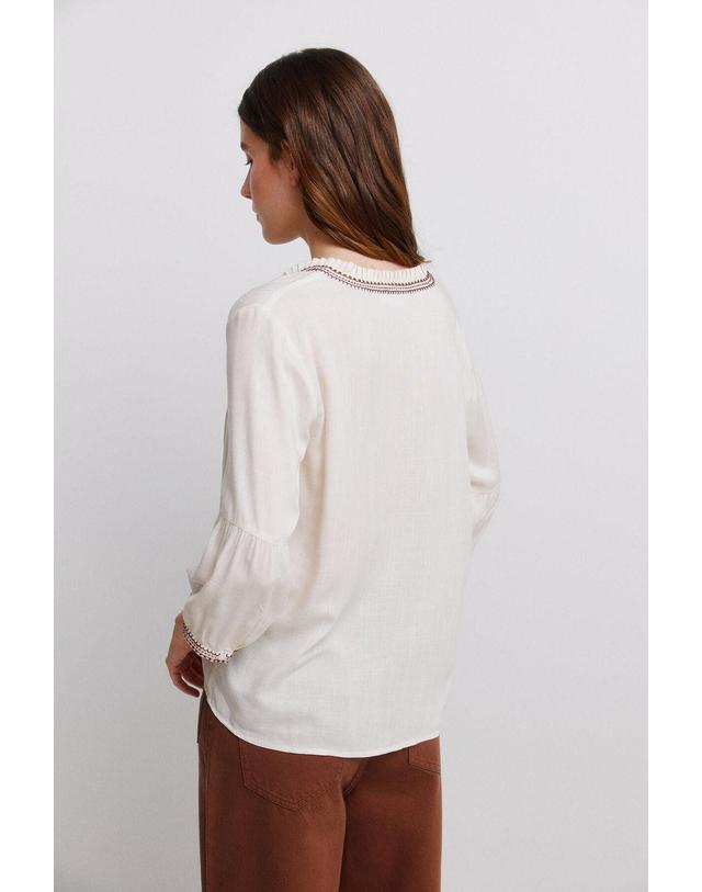 꼬르떼피엘 빌라 보헤미안 자수 브이넥 7부 블라우스 4314163 BEIGE 아이보리 착용컷