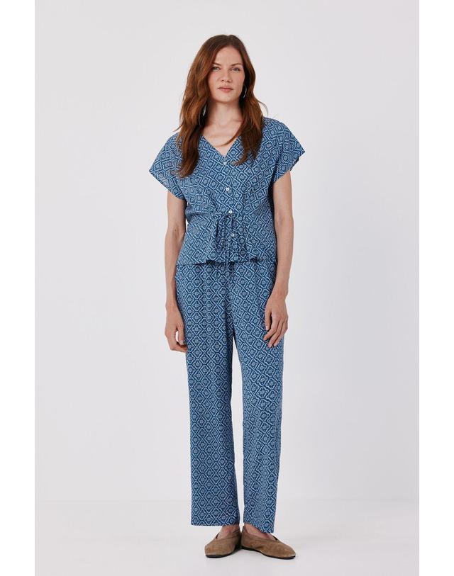 꼬르떼피엘 꼬르떼피엘 프린트 드로스트링 와이드 팬츠 6144054 ESTAMPADO AZUL 블루 착용컷