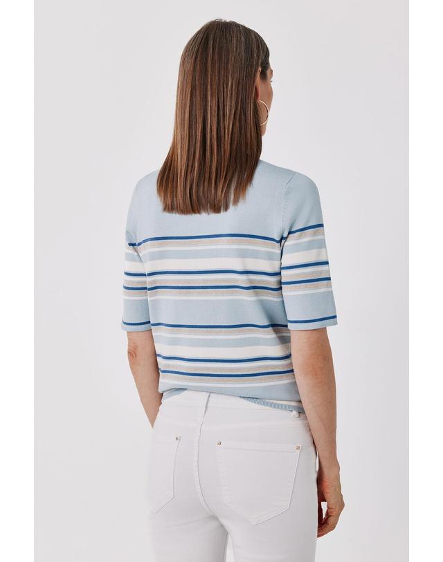 꼬르떼피엘 꼬르떼피엘 멀티컬러 라운드넥 반팔 니트 티셔츠 6214878 AZUL 블루 착용컷