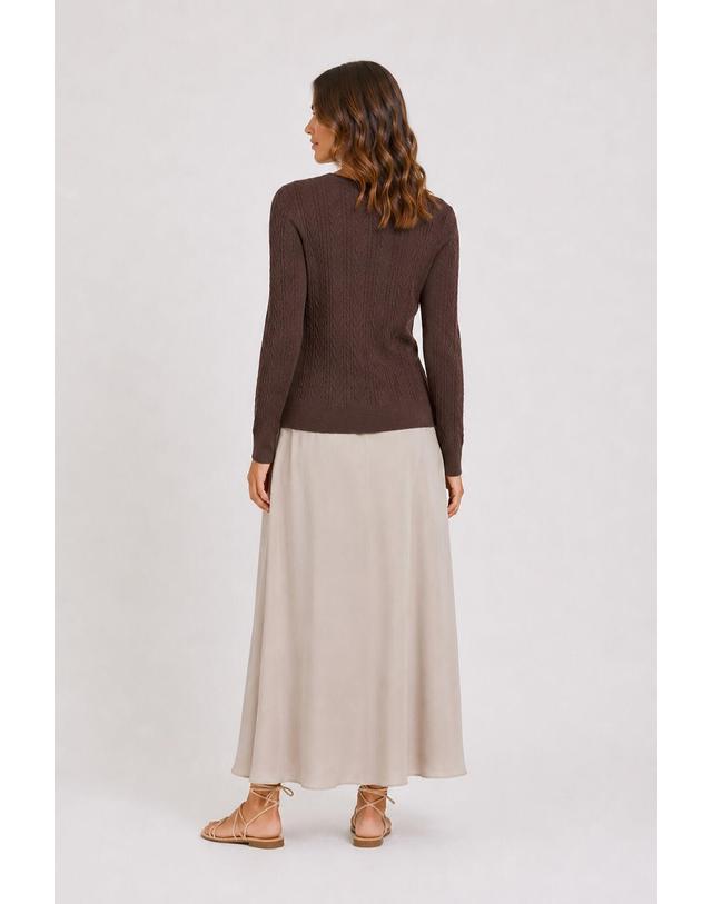 꼬르떼피엘 빌라 브레이드 니트 라운드넥 스웨터 3764349 MARRON OSCURO 초콜릿 착용컷