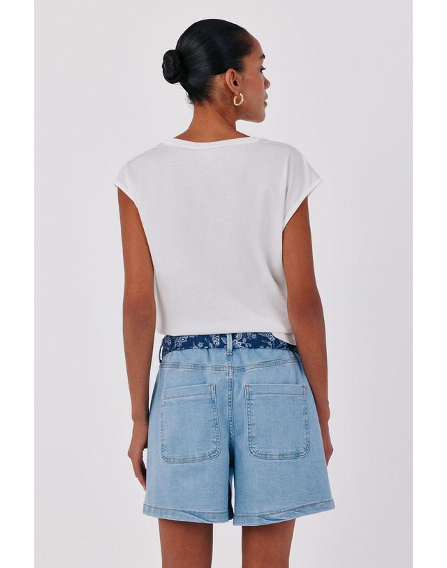 꼬르떼피엘 꼬르떼피엘 코튼 프린트 라운드넥 티셔츠 9164279 ESTAMPADO AZUL 화이트 착용컷