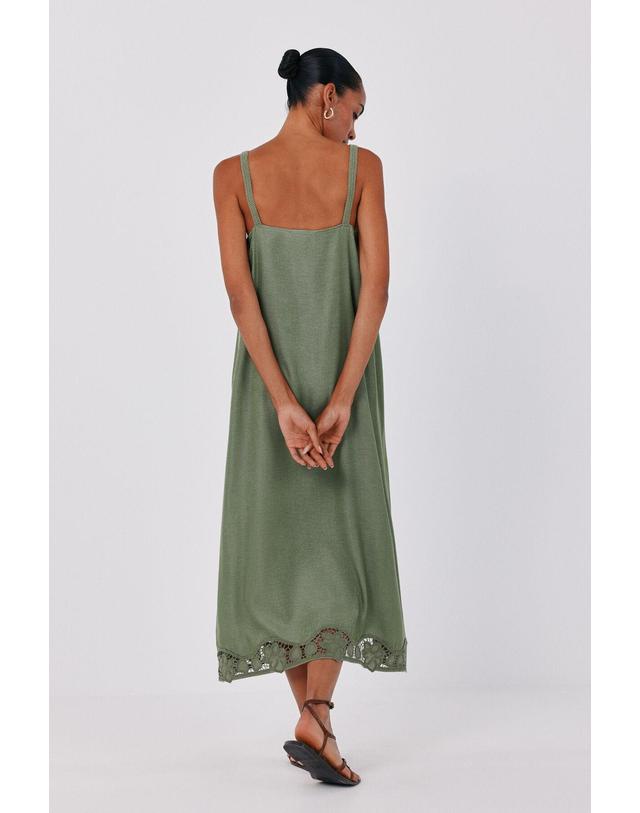 꼬르떼피엘 꼬르떼피엘 크로셰 새틴 미디 슬립 원피스 1874477 VERDE 카키 착용컷