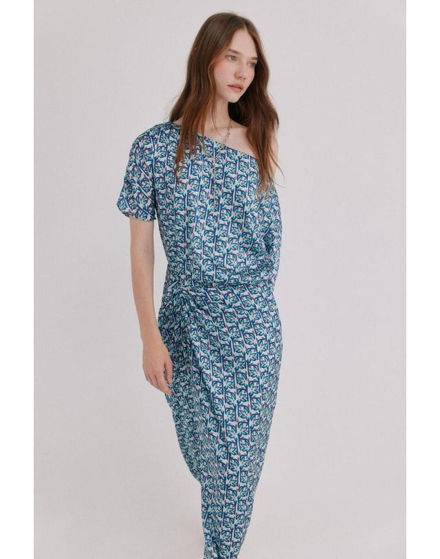 꼬르떼피엘 호스 인트로피아 프린트 라운드넥 반팔 롱 원피스 8223395 ESTAMPADO AZUL 블루 착용컷