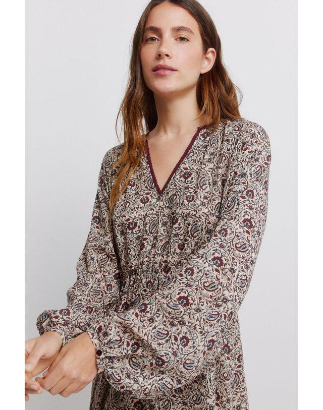 꼬르떼피엘 빌라 프린트 비스코스 미디 원피스 6444019 ESTAMPADO BEIGE 베이지 착용컷