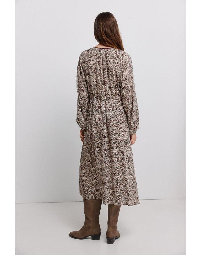꼬르떼피엘 빌라 프린트 비스코스 미디 원피스 6444019 ESTAMPADO BEIGE 베이지 착용컷