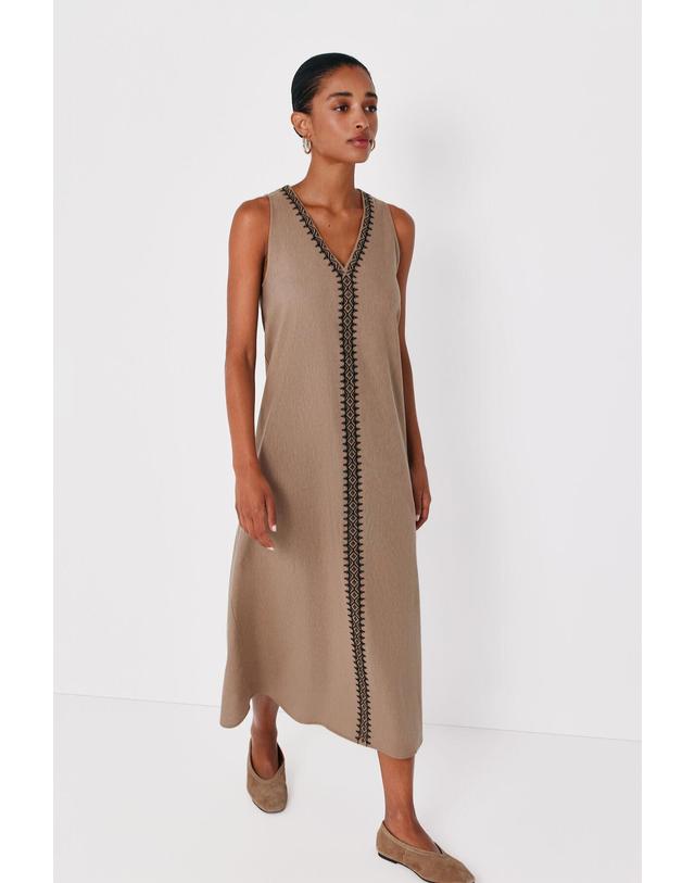 꼬르떼피엘 꼬르떼피엘 자수 브이넥 민소매 롱 원피스 1874475 BEIGE 베이지 착용컷