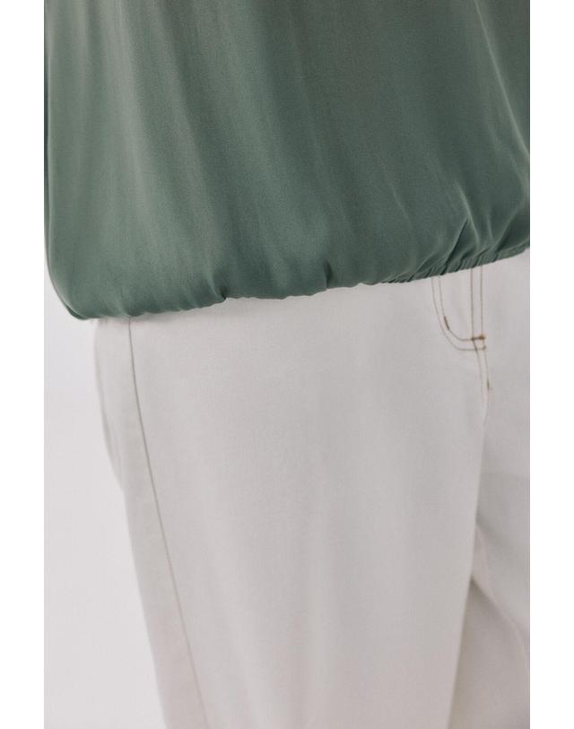 꼬르떼피엘 꼬르떼피엘 새틴 마오넥 반팔 블라우스 8784651 VERDE 그린 착용컷