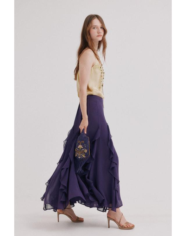 꼬르떼피엘 호스 인트로피아 러플 플루이드 롱 스커트 8424182 ESTAMPADO MORADO 퍼플 착용컷