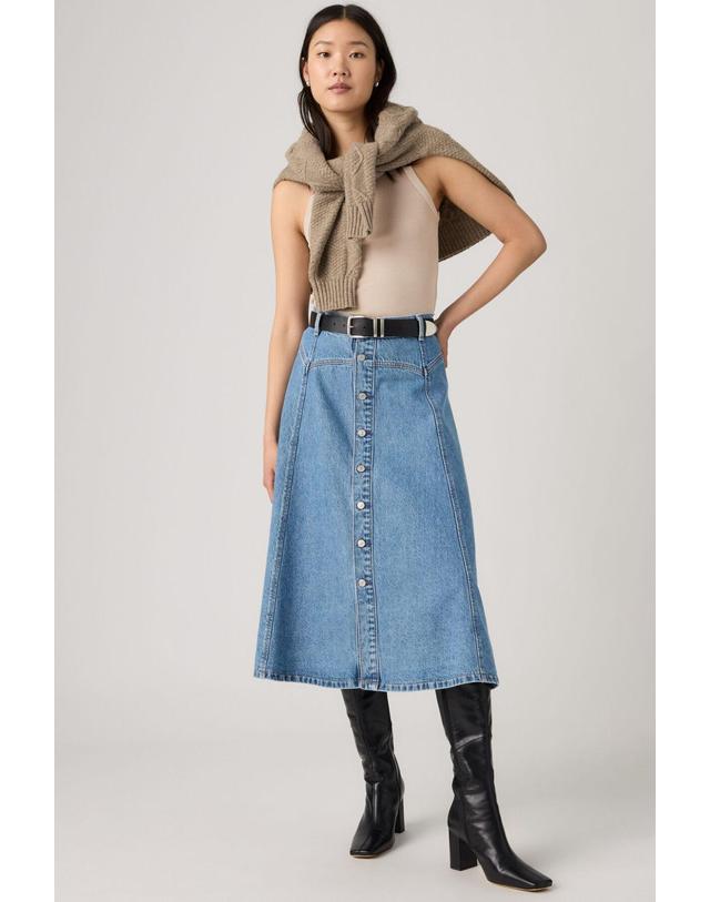 꼬르떼피엘 리바이스 하이라이즈 버튼 데님 미디 스커트 7640142 AZUL 블루 착용컷