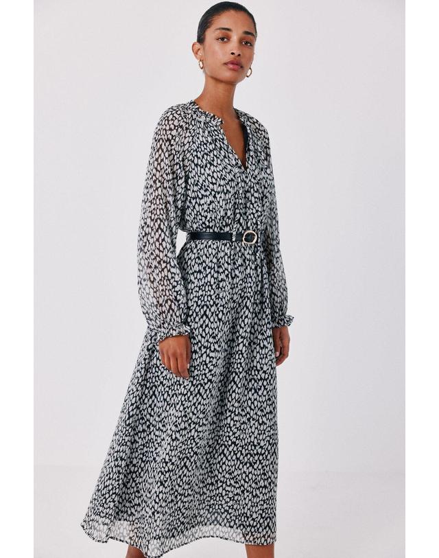 꼬르떼피엘 꼬르떼피엘 프린트 러플 벨트 롱 원피스 1874483 ESTAMPADO BEIGE 멀티컬러 착용컷