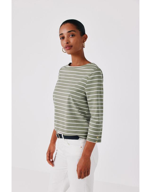 꼬르떼피엘 꼬르떼피엘 보트넥 스트라이프 7부 소매 티셔츠 6324483 ESTAMPADO VERDE 그린 착용컷