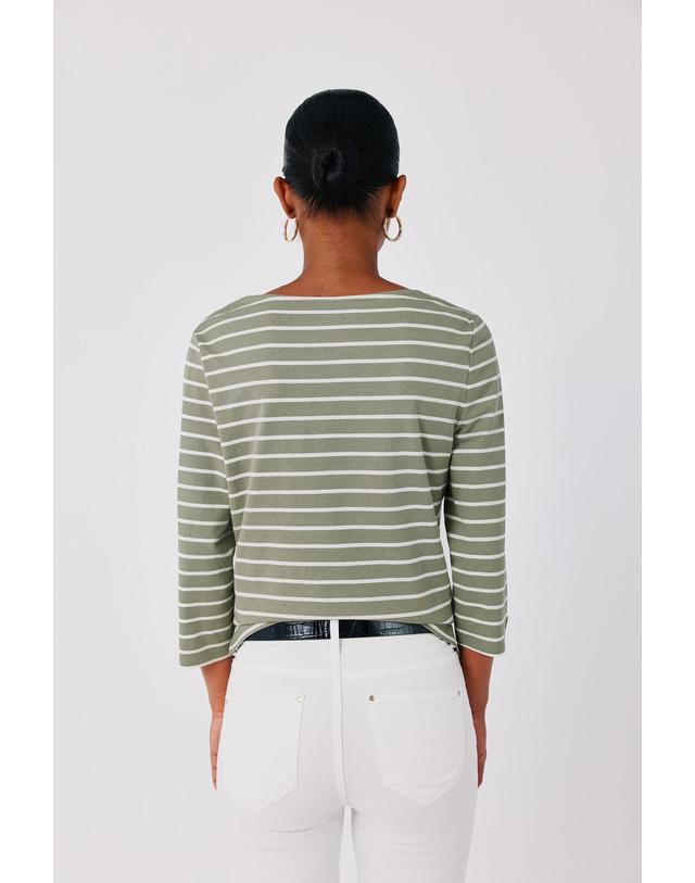 꼬르떼피엘 꼬르떼피엘 보트넥 스트라이프 7부 소매 티셔츠 6324483 ESTAMPADO VERDE 그린 착용컷