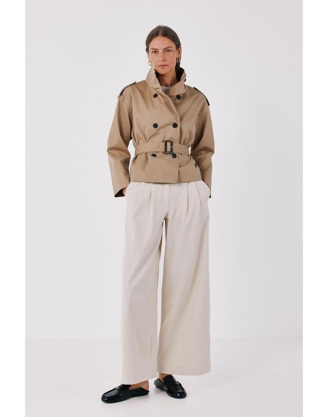 꼬르떼피엘 꼬르떼피엘 벨트 더블버튼 숏 트렌치 코트 6614842 BEIGE 베이지 착용컷