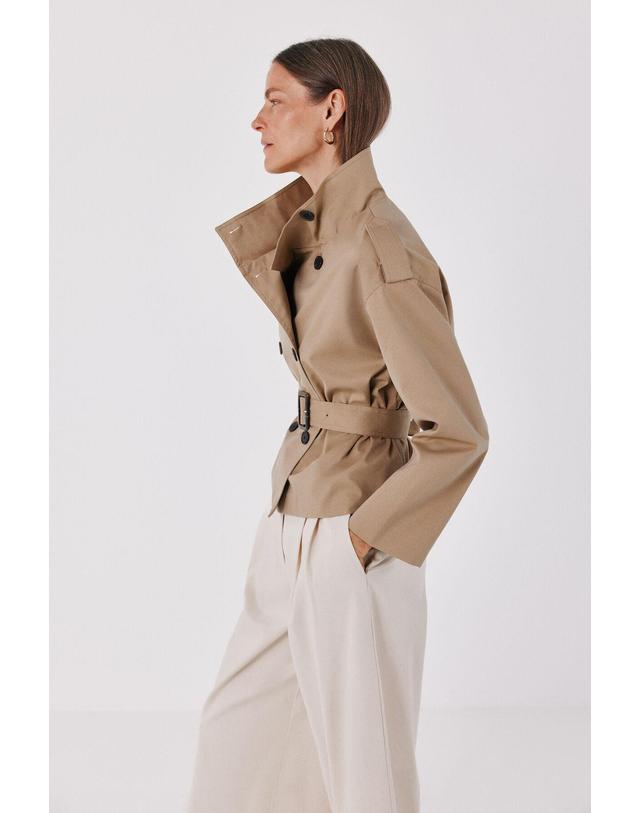 꼬르떼피엘 꼬르떼피엘 벨트 더블버튼 숏 트렌치 코트 6614842 BEIGE 베이지 착용컷