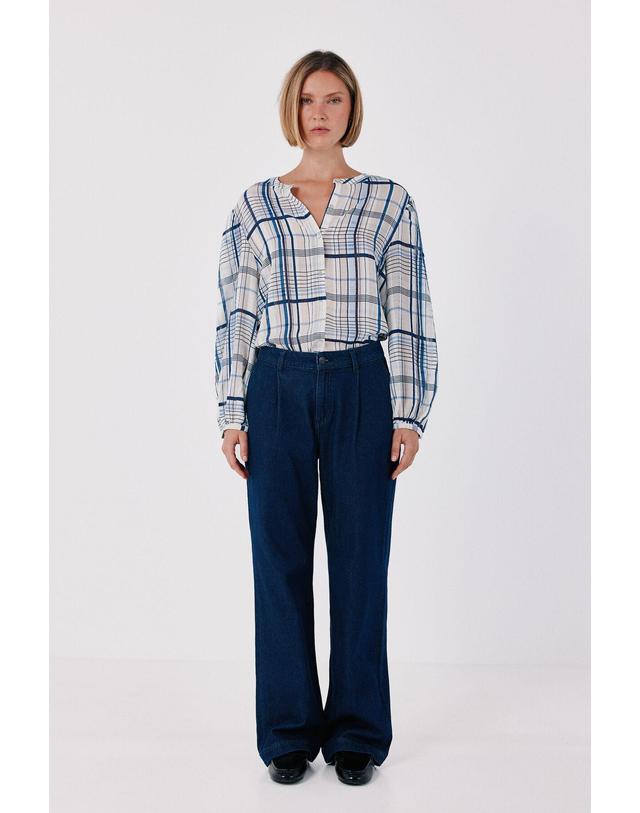 꼬르떼피엘 꼬르떼피엘 체크 프린트 라운드넥 긴팔 블라우스 5704242 ESTAMPADO AZUL 멀티컬러 착용컷