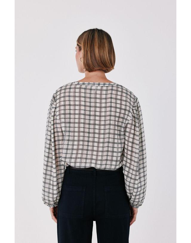 꼬르떼피엘 꼬르떼피엘 체크 패턴 라운드넥 긴팔 셔츠 5704242 ESTAMPADO BEIGE 베이지 착용컷