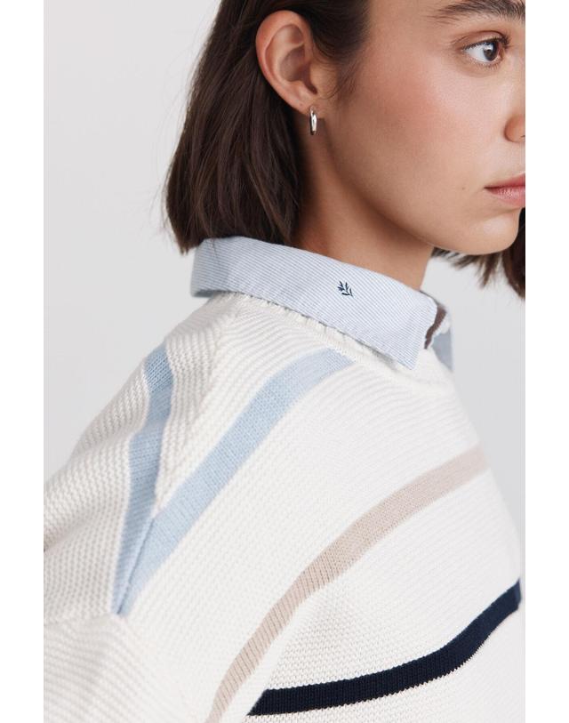 꼬르떼피엘 스프링필드 스트라이프 라운드넥 니트 스웨터 1334677 BLANCO 아이보리 착용컷