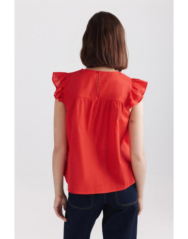 꼬르떼피엘 스프링필드 크로셰 러플 민소매 블라우스 6814850 ROJO 레드 착용컷
