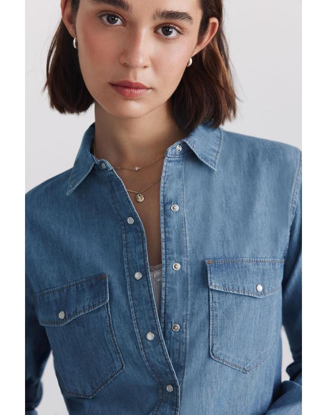 꼬르떼피엘 스프링필드 플랩 포켓 데님 긴팔 셔츠 6794297 AZUL 블루 착용컷