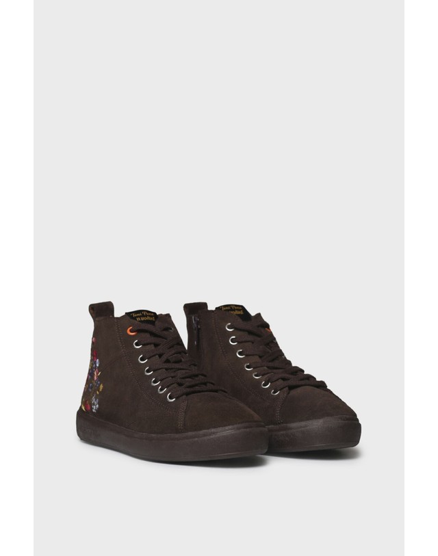 꼬르떼피엘 토니폰즈 플로럴 자수 레이스업 앵클 부츠 1524864 BEIGE 초콜릿 착용컷