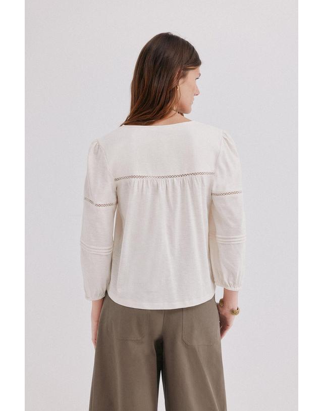 꼬르떼피엘 호스 인트로피아 로맨틱 스퀘어넥 7부 블라우스 9104334 BEIGE 아이보리 착용컷