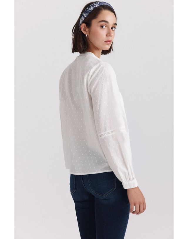 꼬르떼피엘 스프링필드 레이스 플루메티 핀턱 블라우스 6794278 BLANCO 화이트 착용컷
