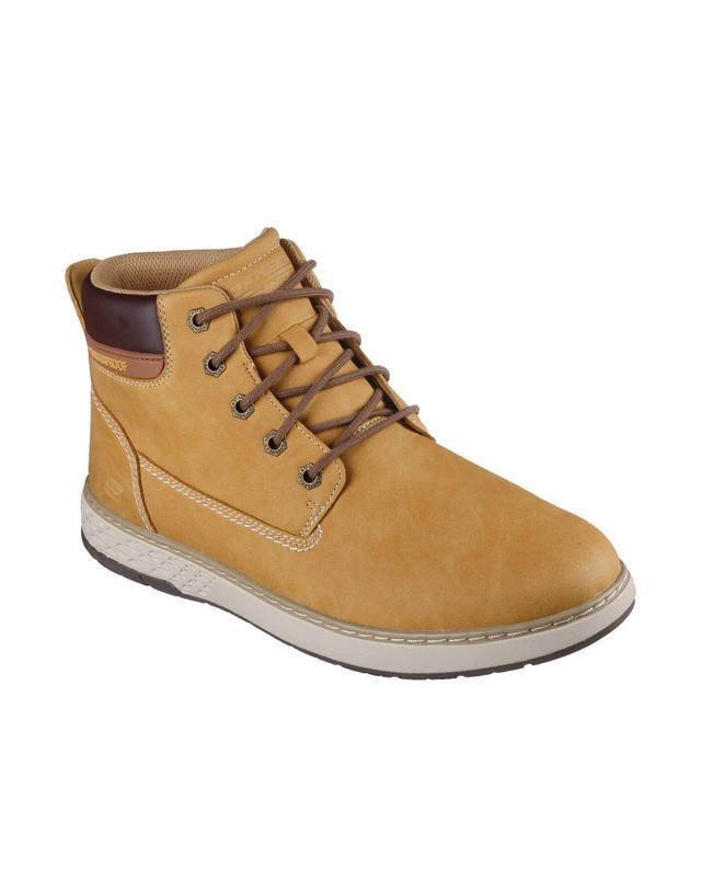 꼬르떼피엘 스케쳐스 방수 레이스업 레더 워커 부츠 7301027 NUDE 카멜 착용컷