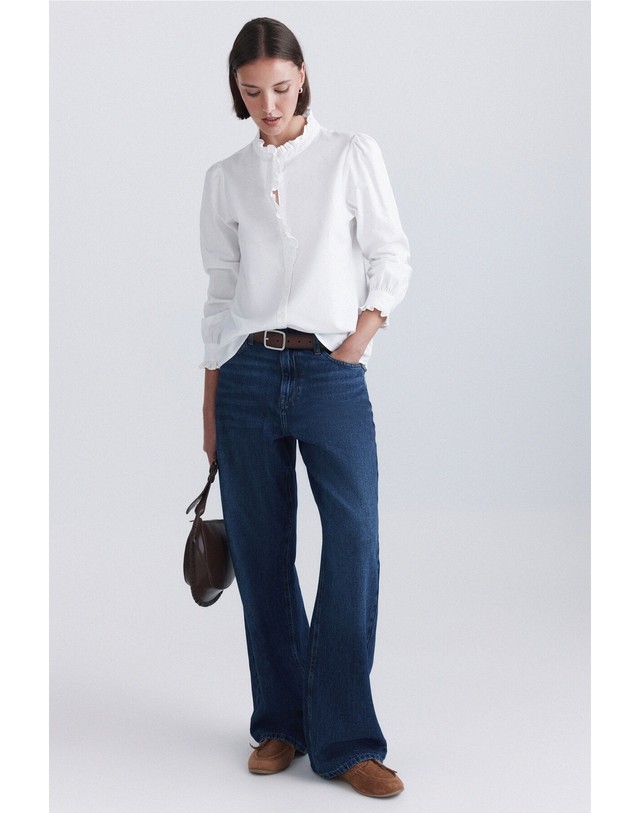 꼬르떼피엘 스프링필드 러플 마오칼라 긴팔 셔츠 6794274 BLANCO 착용컷