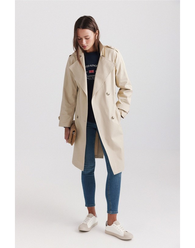 꼬르떼피엘 스프링필드 더블 버튼 벨트 트렌치 코트 8234667 BEIGE 베이지 착용컷